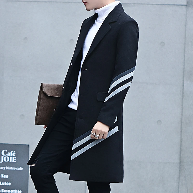 

2023New fashion handsome trend men's Korean version slim-fit business casual casual coat medium length woolen trench coat