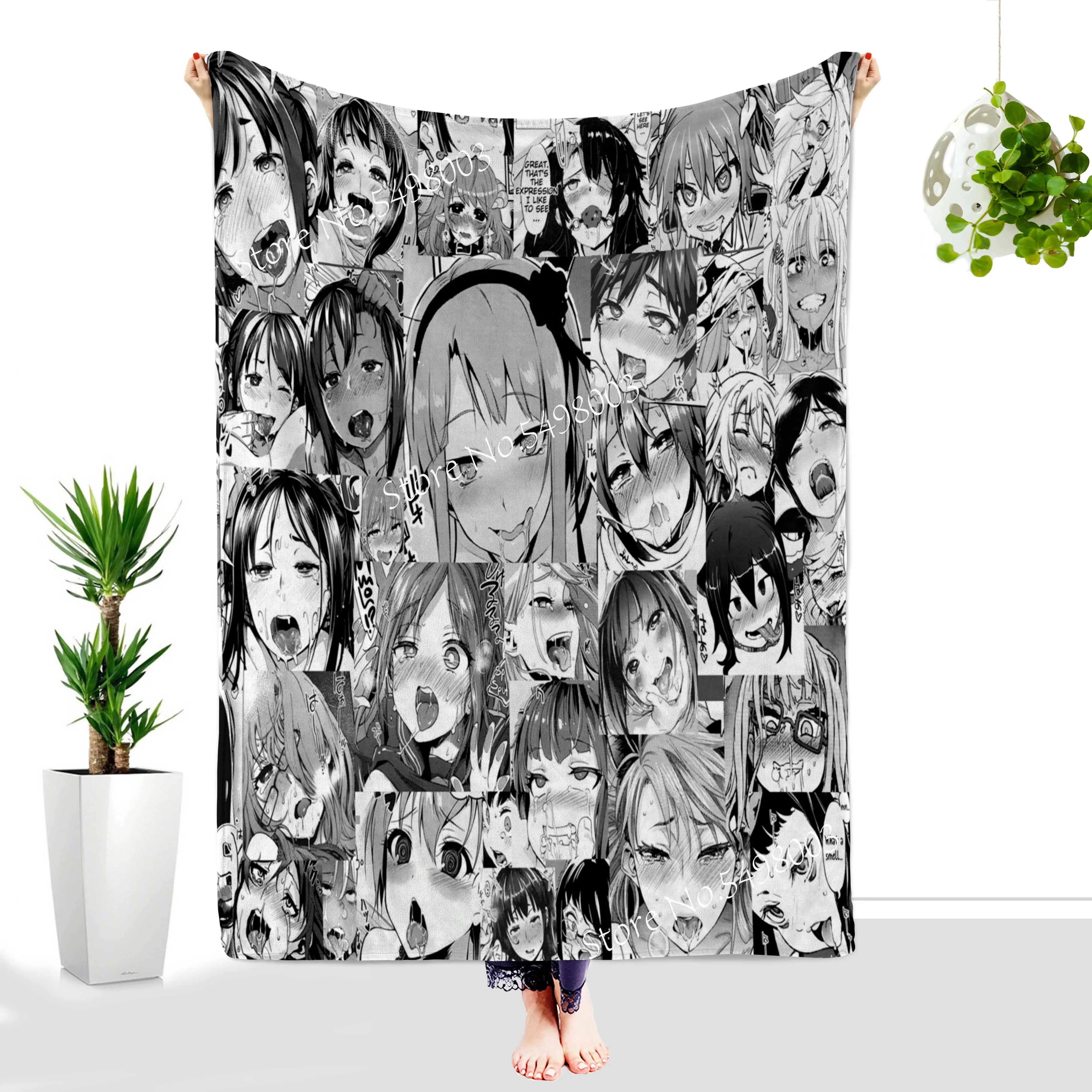 

Anime Collage Ahegao Manga Face Flannel Throw Blanket Sexy Crazy Girl Blankets for Sofa Adults Gift Soft Warm Bedspread Dropship
