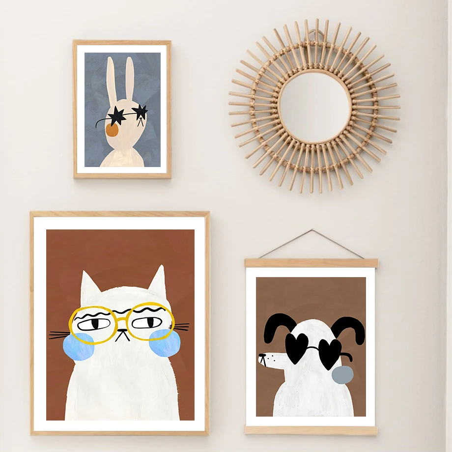 Милый кролик Леопард собака кошка детская настенная Картина на холсте в