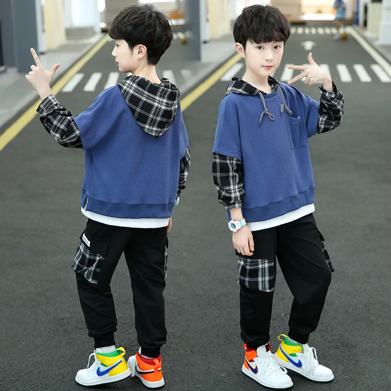 

Детская Одежда Осенние костюмы для мальчиков Новинка 2022 весна-осень для мальчиков среднего возраста в западном стиле из двух предметов Кор...