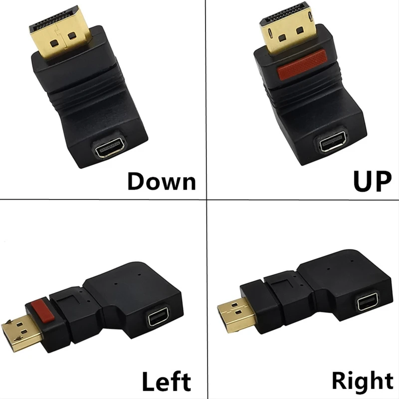 

Переходник для видеокабеля Mini DisplayPort-Mini DisplayPort, переходник со штекера на гнездо Mini DP вверх/вниз/влево/вправо, черный, 90 градусов
