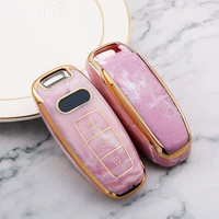 pink woman gift car key case cover shell for audi a6 a7 a8 e tron q5 q8 c8 d5 gold edge design car interior accessories keychain