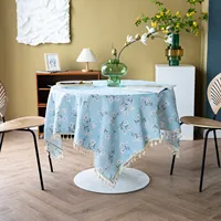 Blue Plain Linen Tablecloth Small Fresh Tassel Cover Towel Rectangular Coffee Table Tablecloth Anti-scalding Home Decoration