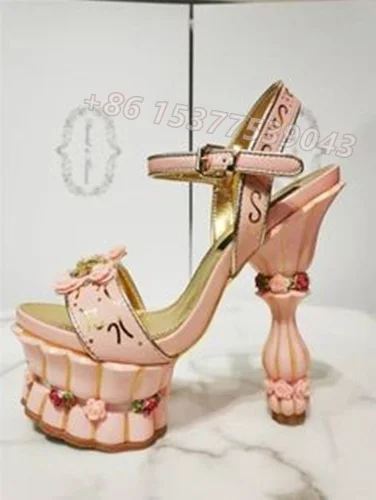 Сандалии женские из лакированной кожи на платформе с открытым носком 140 мм