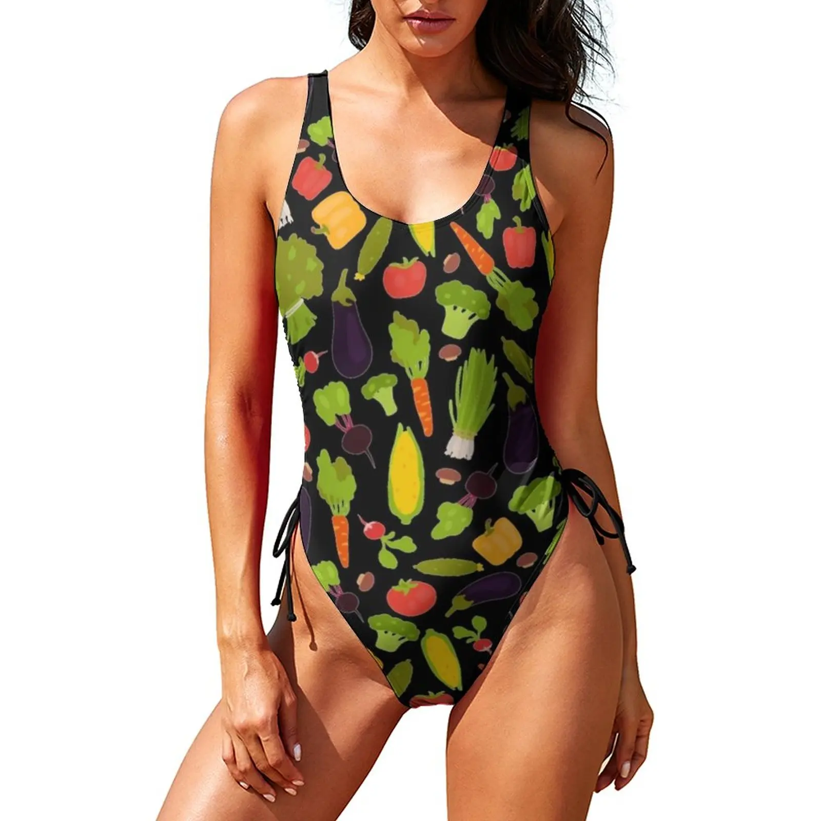 

World Vegetarian Day Swimsuit Vegetables Swimwear One-Piece Surfing Print Bodysuit Bathing Suits Push Up Sexy Beach Outfits