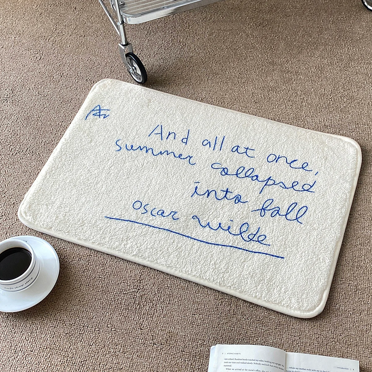 

Ins Korean Style Creative Simple Nordic English Carpet Household Hall Room Floor Mat Household Fake Fur Floor Mat Japanese Style