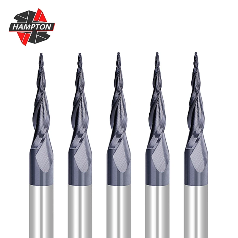 

HAMPTON R0.25-R1.0 2Flute Tapered Ball Nose End Mill CNC Machine Router Bit 1/4"Shank Carbide Endmills for Wood Milling Cutter