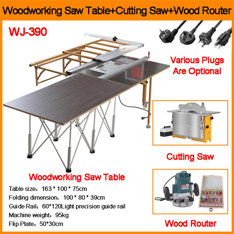 

WJ-390 Multifunctional Woodworking Sliding Table Saw Precision Sliding Table Saw Foldable Saw Table Electric Cutting Saw