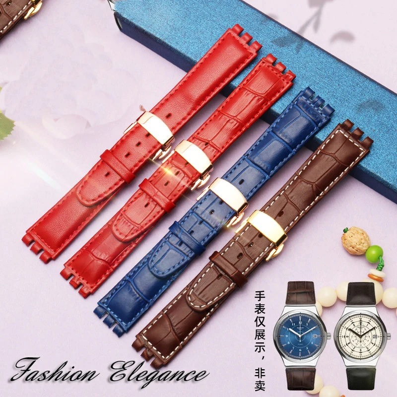 High quality leather strap suitable for swatch Swiss 51 device series mechanical wrist watch 17 19mm butterfly buckle