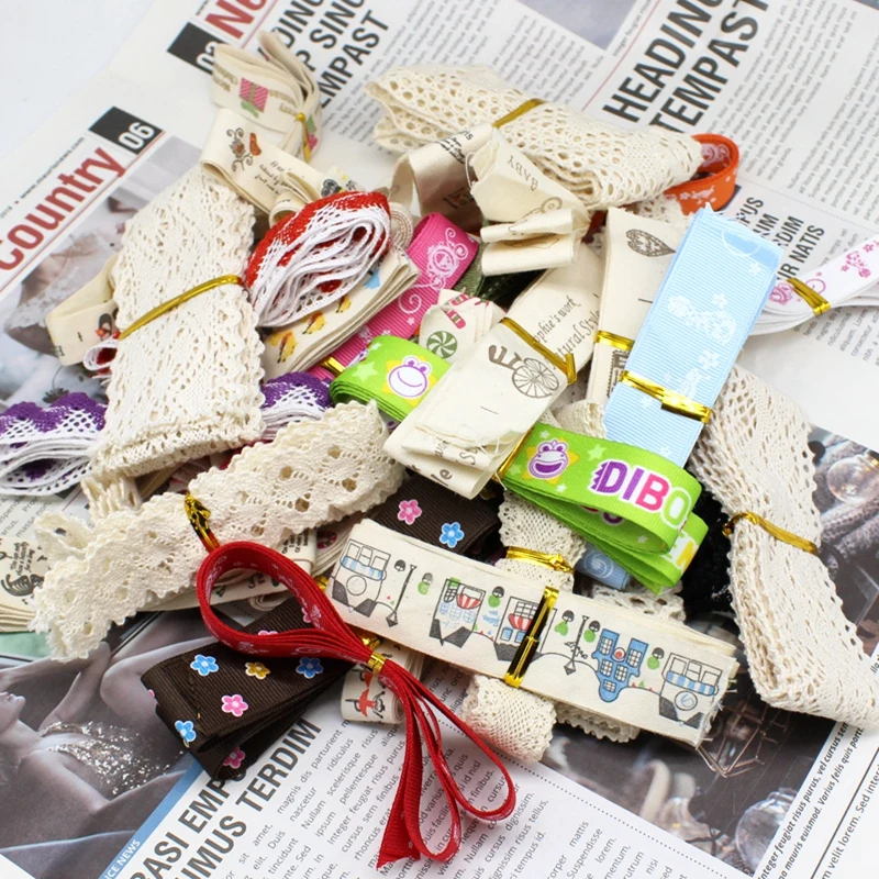 10 или 20 шт./партия (1 шт. = 1 ярд) смешанные хлопковые кружевные ленты с принтом