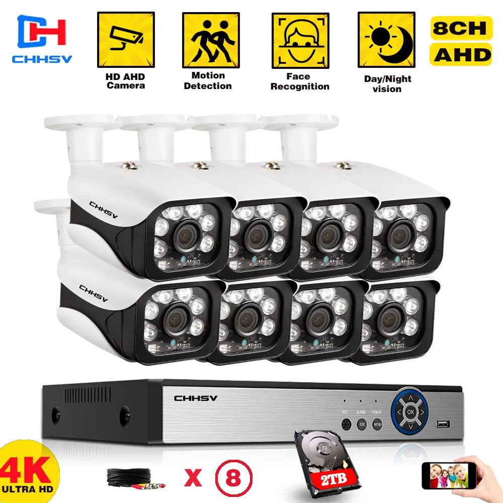 

8CH 4K HD DVR Video Surveillance System 6IN1 H.265+ AHD DVR With 4pcs 8pcs 8MP HD Outdoor Waterproof Security Camera CCTV Kit