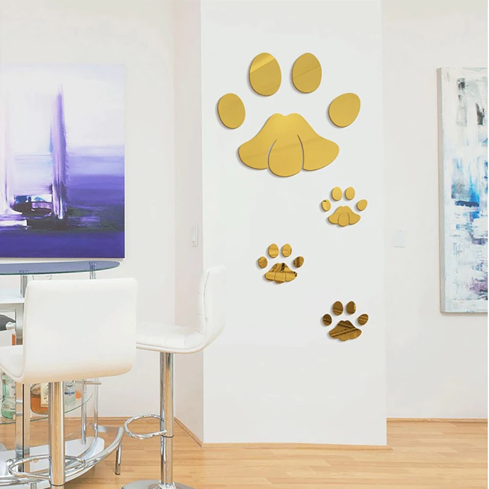 

Room Decor Home Decor Wall Stickers Mirror DIY For Bedroom Aesthetic Dog Paw Animal 3D Acrylic Self-adhesive Decorative Mirrors