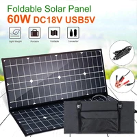 60w solar panel 2 folded package 18v dc 5v usb black solar cells photovoltaic plate outdoor power supply solar charging treasure