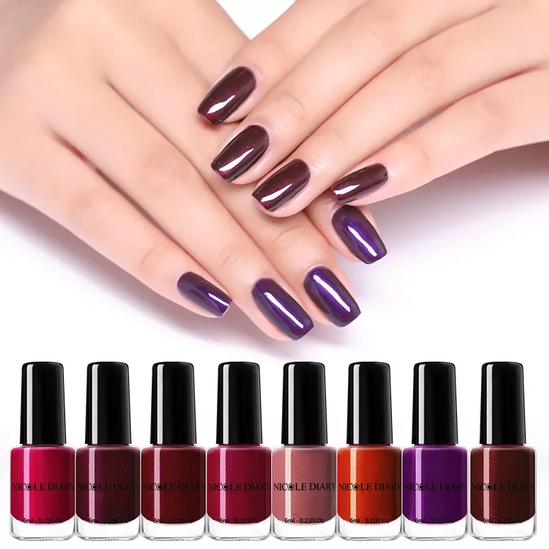 

NICOLE DDARY 6ML Sparkling Nail Polish Glitter Dark Purple Red Series Nail Art Varnish for Manicuring Decor