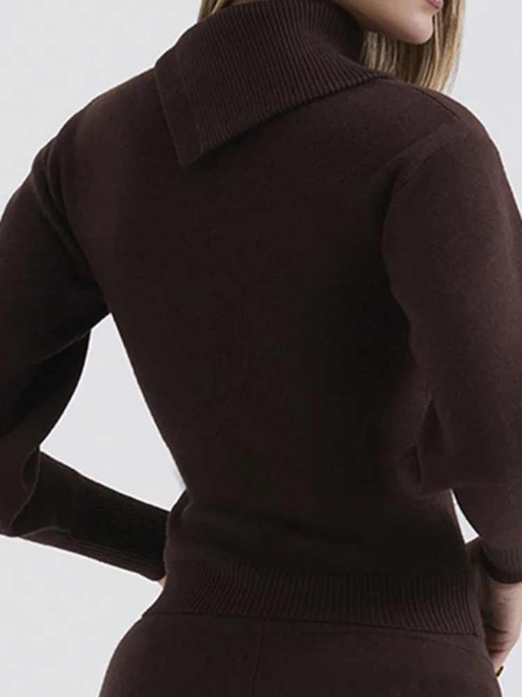 Тонкий фонарь с длинными рукавами модный вязаный свитер комплект высокой талией