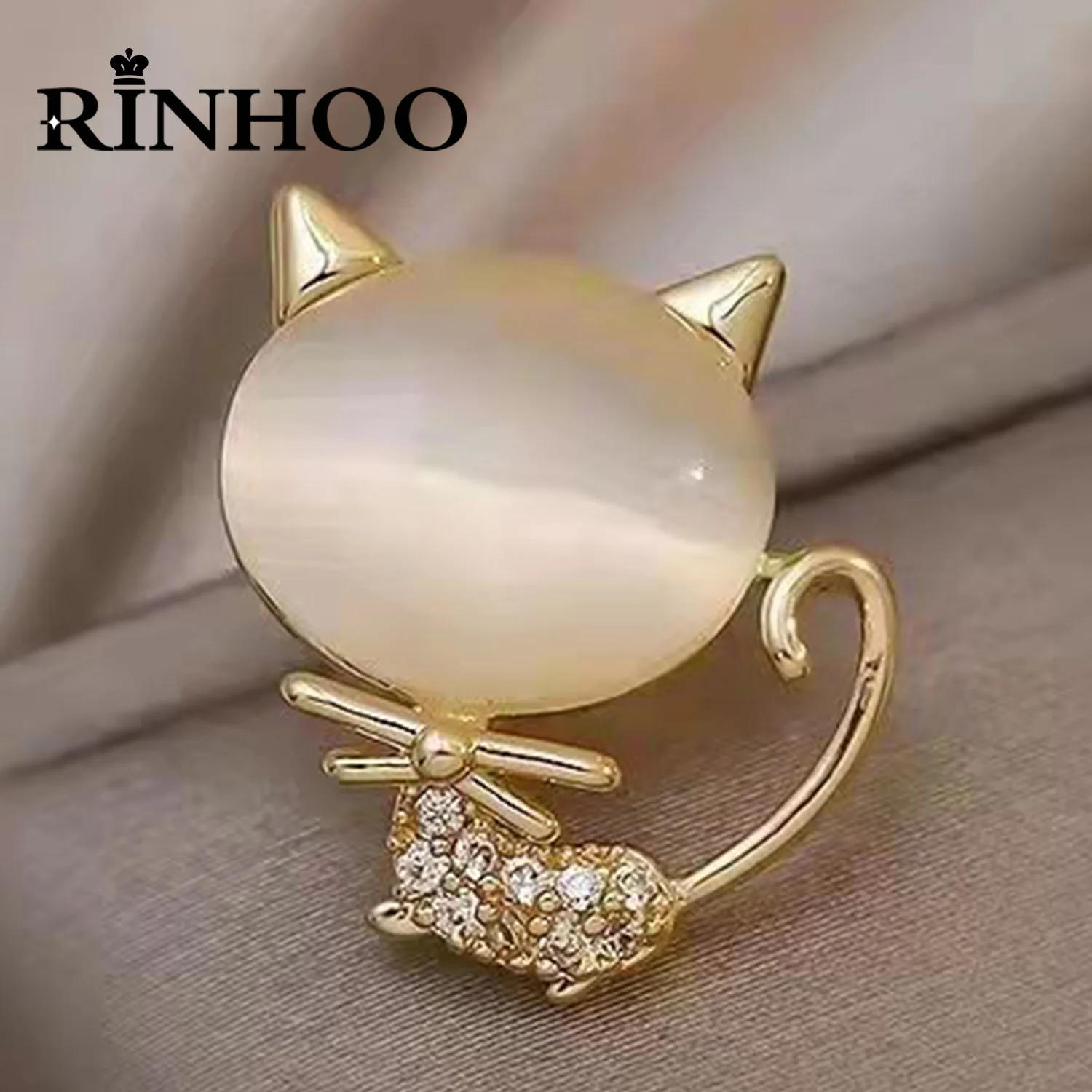 

Rinhoo Korean Rhinestone Opal Cat Brooches For Women Gold Color Animal Kitten Lapel Pins Fashion Crystal Badge Corsage Jewelry