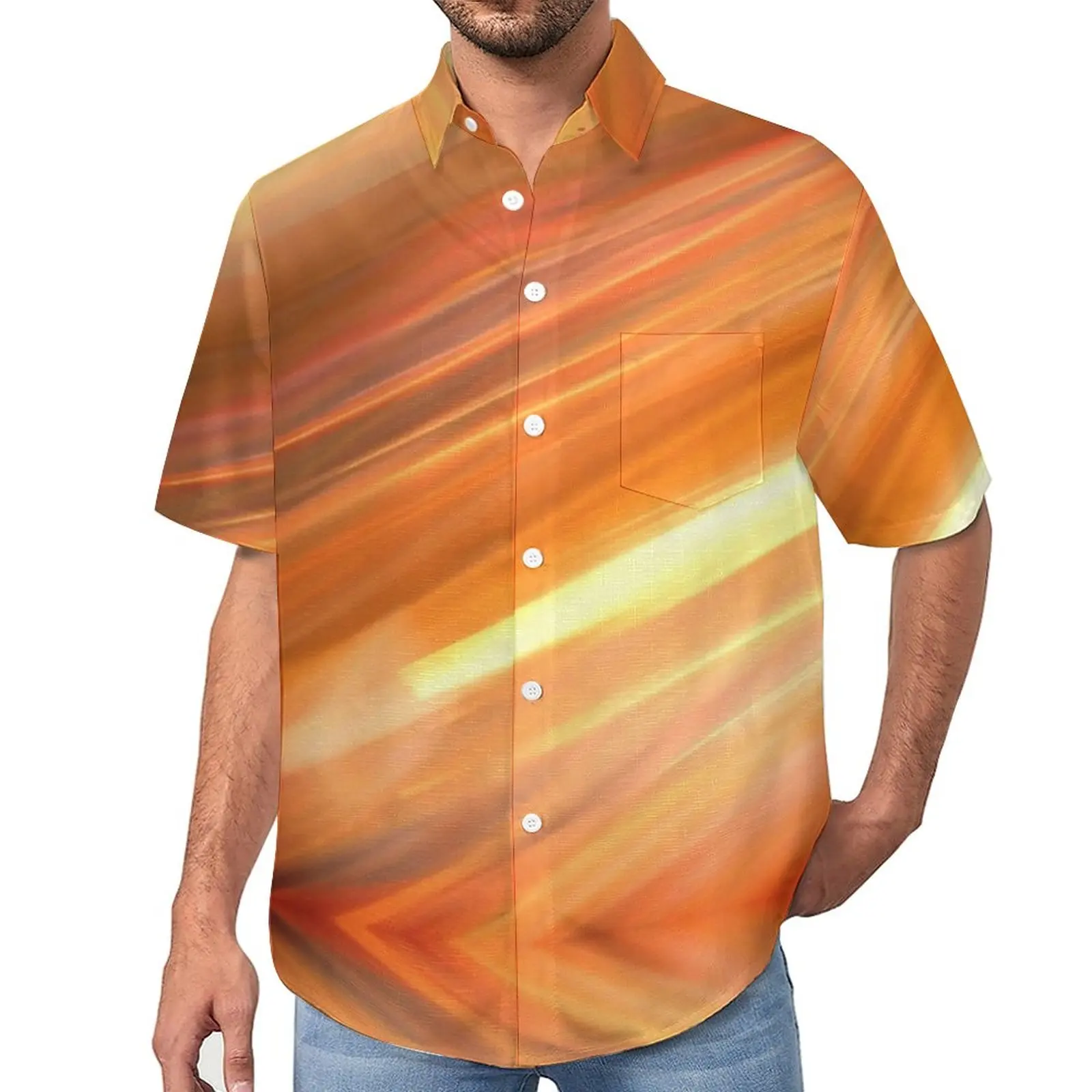 

Sunset Light Print Casual Shirts Abstract Art Vacation Shirt Hawaii Trending Blouses Men Printed Plus Size