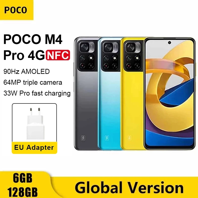 Смартфон глобальная версия POCO M4 Pro 4G 6 ГБ 128 ГБ/8 256 Восьмиядерный Helio G96 камера 64 мп 90