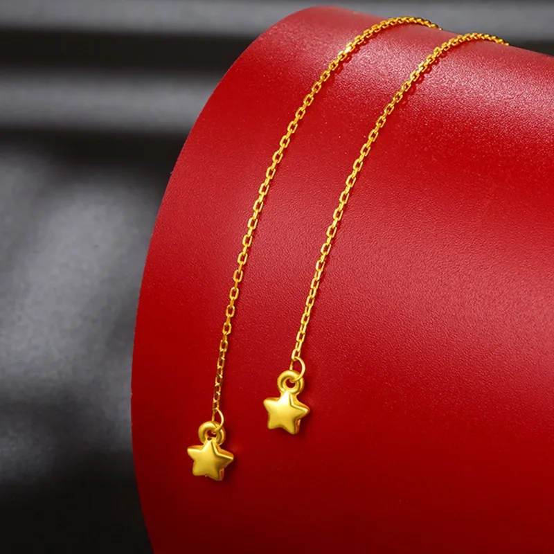 

Real 18K Yellow Gold Color Tassels Star Drop Earring for Women Romantic Wedding Jewelry Luxury Gift
