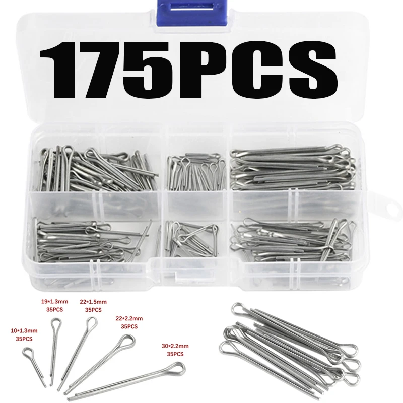 

175Pcs Sliver Split Pins Cotter Fixings Assorted Sizes Zinc Plated Steel Hard Case Link Split Cotter Pin high quality