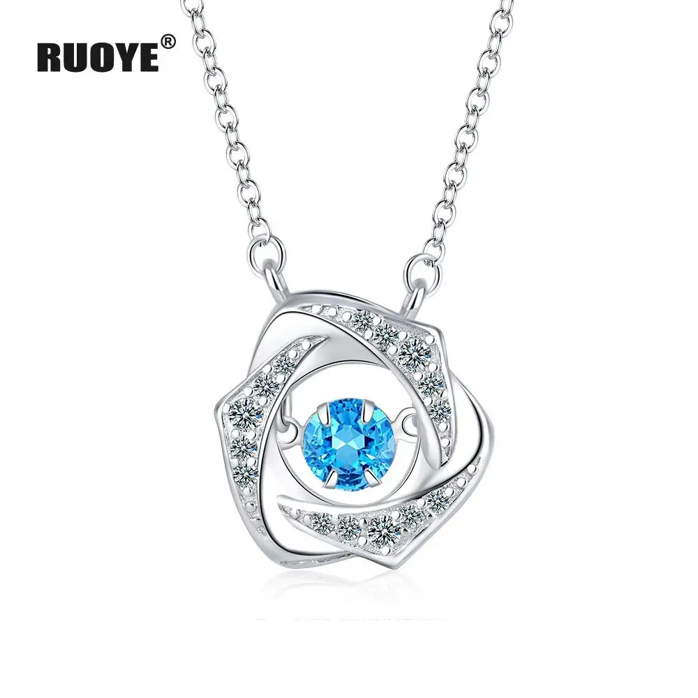New Fashion Women Blue Crystal Necklace Pendant High Quality Silver Color Jewelry