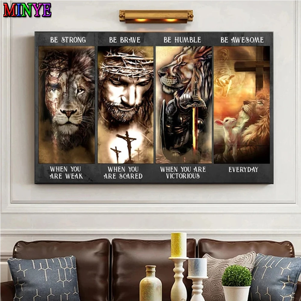 

Алмазная живопись с Иисусом и крестом, картина 5d «воин и Лев Иуды», вышивка своими руками, мозаика, религиозный Бог, картина, домашний декор