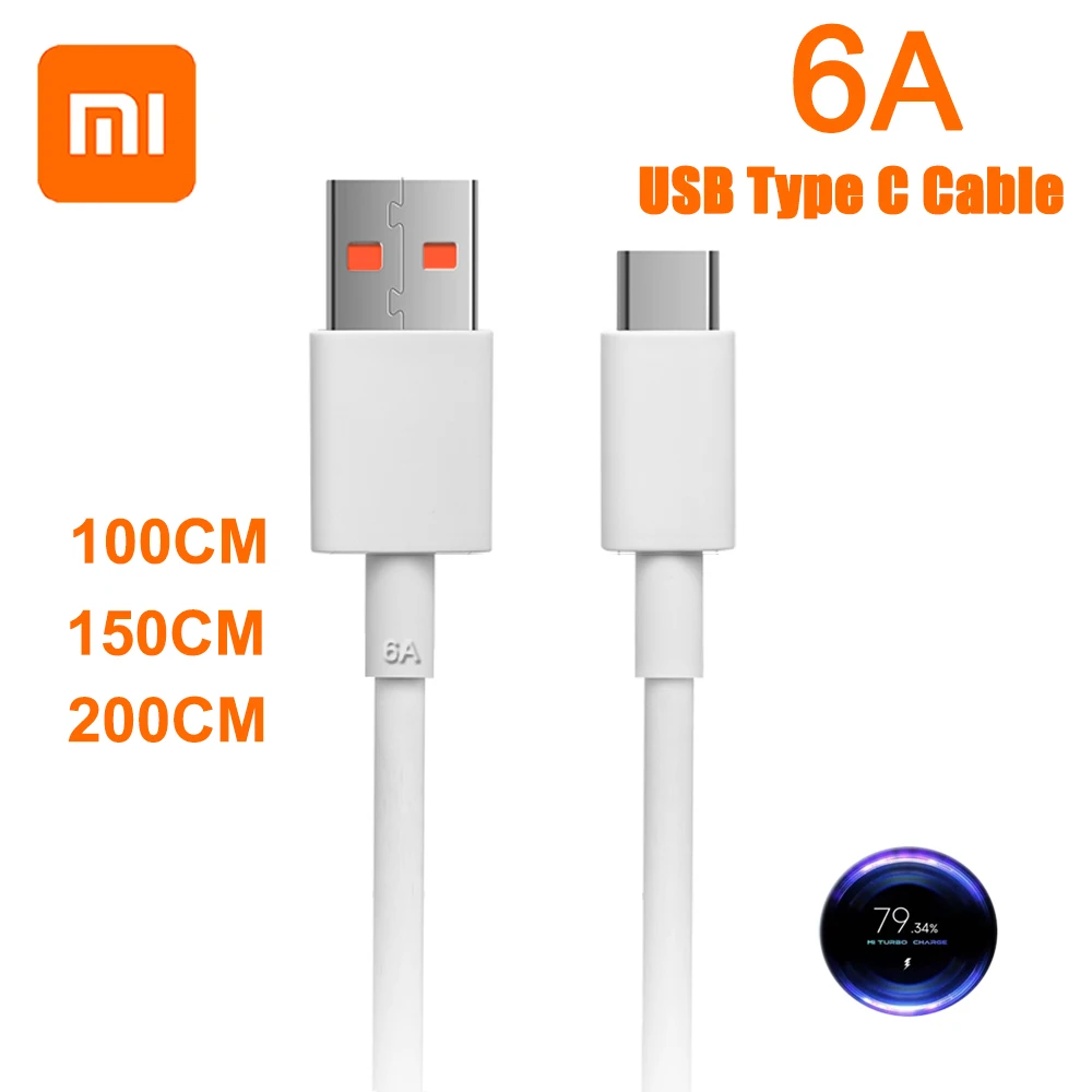 

Xiaomi 6A Type C Cable Original Mi Charger Turbo 33w Fast Charge for Mi 11 10i Poco X3 CC9 Pro 9T Redmi K40 Type C Turbo Charger