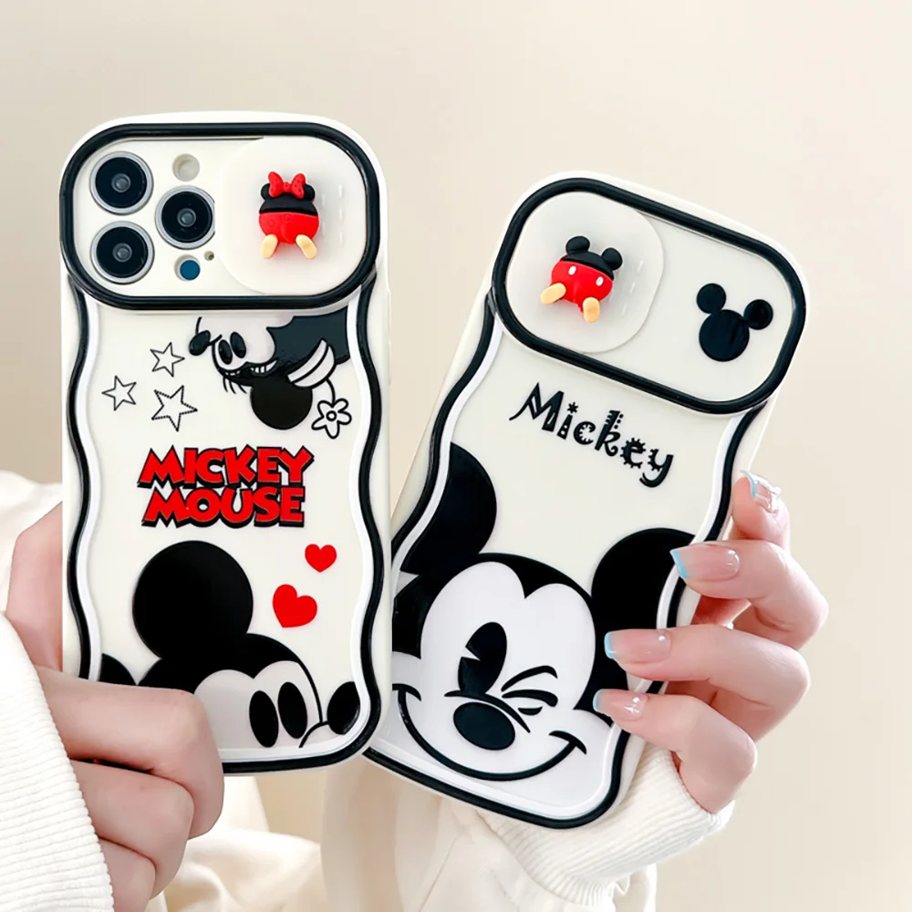 

3D Cartoon Disney Mickey Minnie Luxury Sliding Window Phone Case for IPhone 14 13 12 11 Pro Max 14 Pro Couple Anti-drop Cover