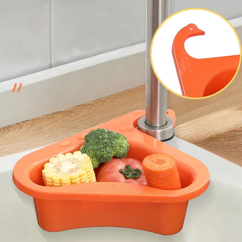 

Triangular Swan Sink Drain Basket Sink Organizer Multi-functional Fruit Vegetable Drainer Leftover Storage Kitchen Accessories