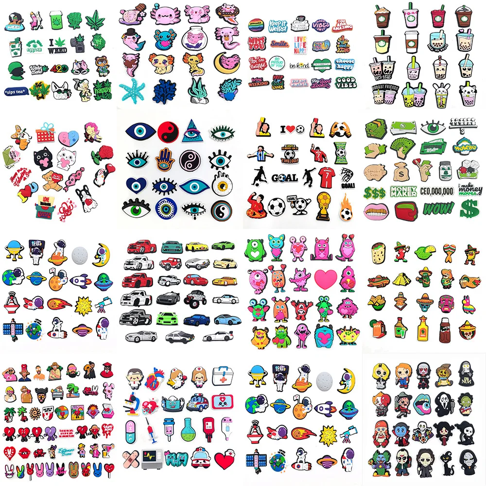 

Hot set Pack jibz 18 kinds cartoon Shoe Charms Funny DIY croc clogs Shoe Aceessories Sandals Decorate buckle kids party Gifts