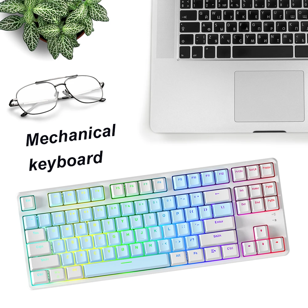 NKRO Backlight Gaming Keyboard Type-C Wired 87 Keys Backlight Keyboard Bluetooth-compatible 5.0 2.4G Wireless for Office Desktop