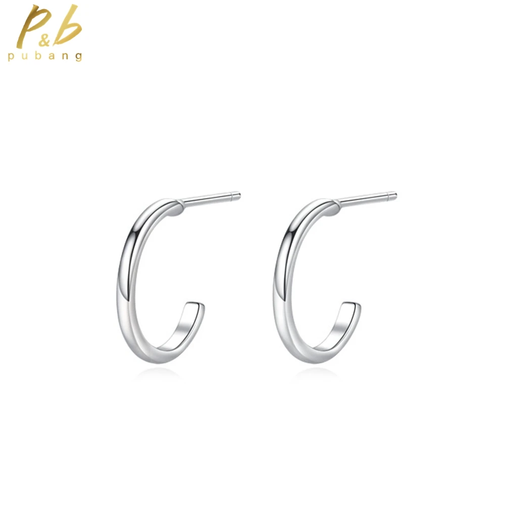 

PuBang Fine Jewelry 925 Sterling Silver 18K White Gold High Carbon Diamond Simple Stud Earrings for Women Wedding Gift Wholesale