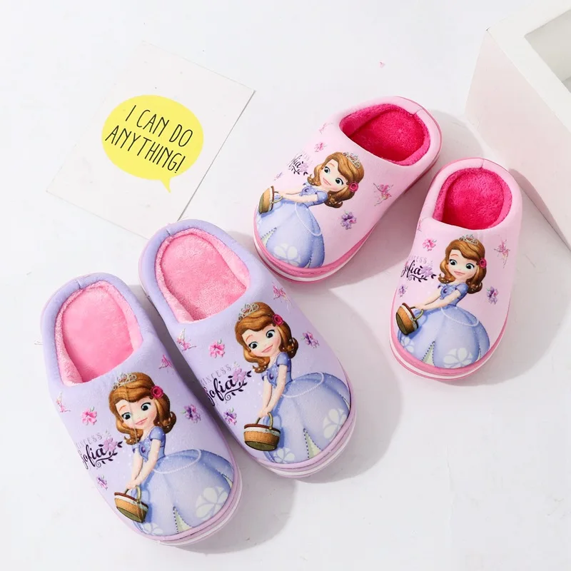 

Зимние Симпатичные тапочки Disney для принцессы Софии домашние Нескользящие теплые мягкие тапочки из хлопка для детей и родителей