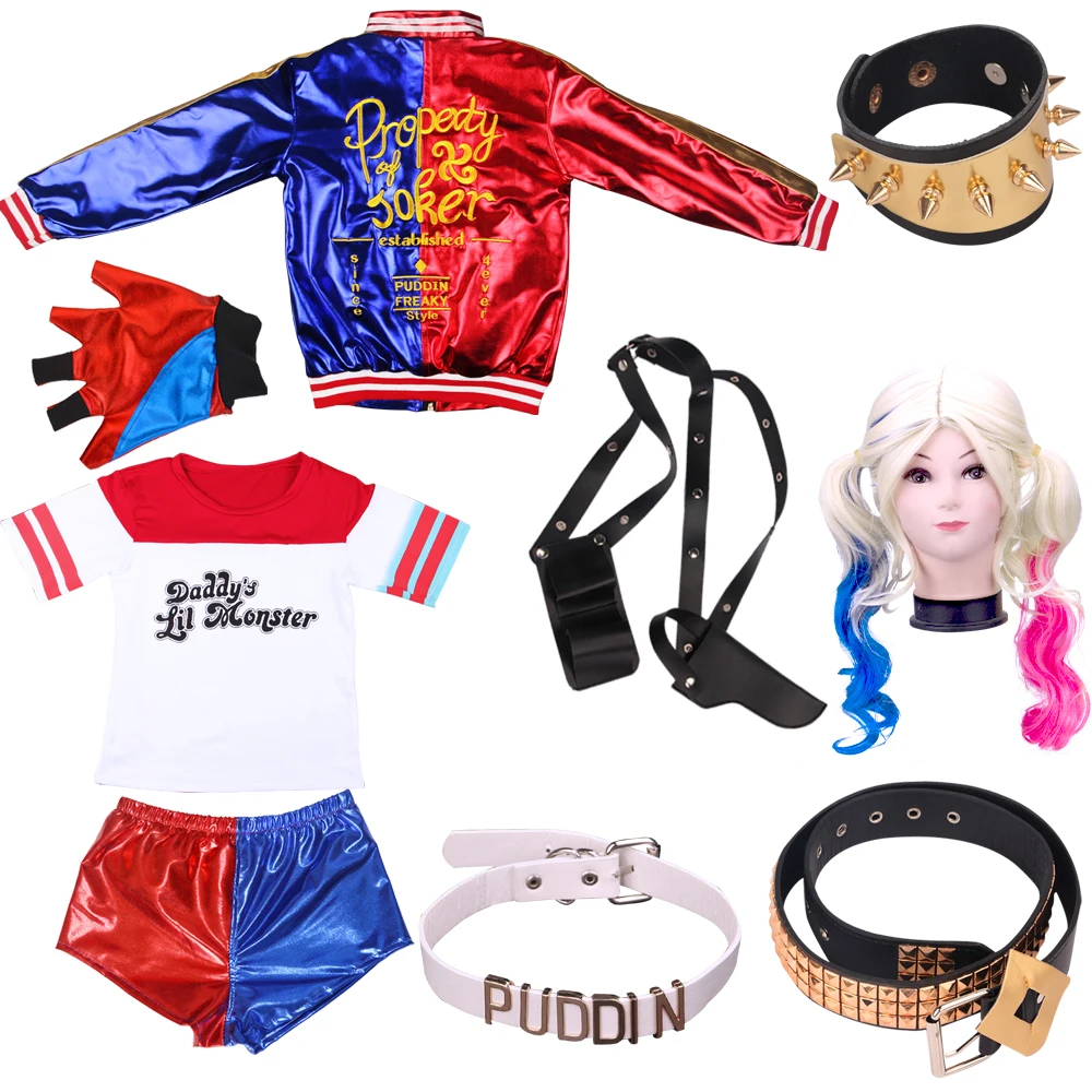 Adult Suicide Harley Cosplay Costumes Squad Quinn Monster Jacket Pants Girls New Year Christmas Party Clothes With Wig Gloves