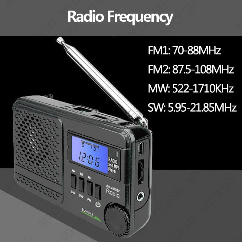 Портативное карманное радио FM AM SW Аккумуляторная USB TF карта динамик поддержка