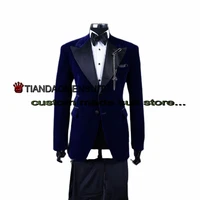 velvet wedding tuxedo mens suit two piece point lapel jacket set formal party dress slim fit blazer pants trajes de hombre