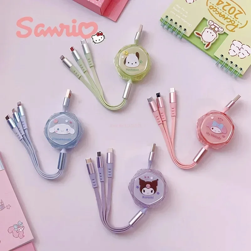 Кабель для быстрой зарядки MINISO Kuromi Cinnamoroll 3 в 1 с разъемом Micro-C и USB