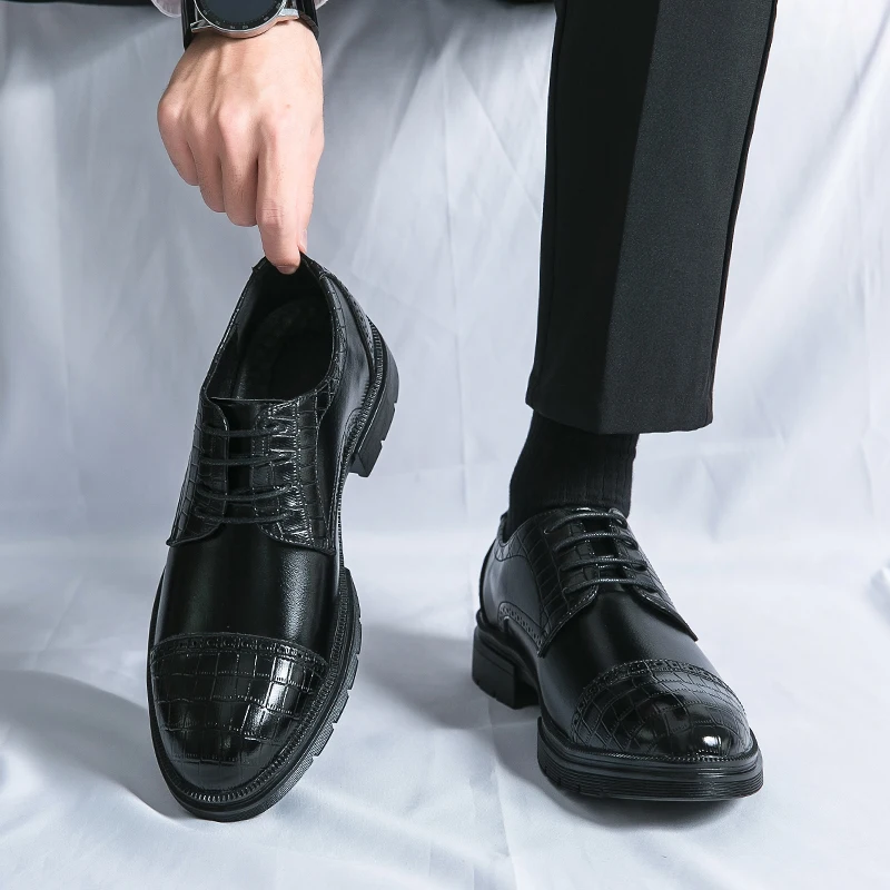 

Men Derby Shoes Lace-up Business Men Shoes Black Brown Pu Shoes for Men with Size 38-46 Mens Dress Shoes