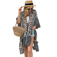 honghanyuan 2022 new arrive women leopard middle lenght casual loose fashion overall vintage cover up
