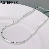 agteffer 925 sterling silver 20 inch 2mm snake chain beads necklace for women man fashion wedding engagement jewelry
