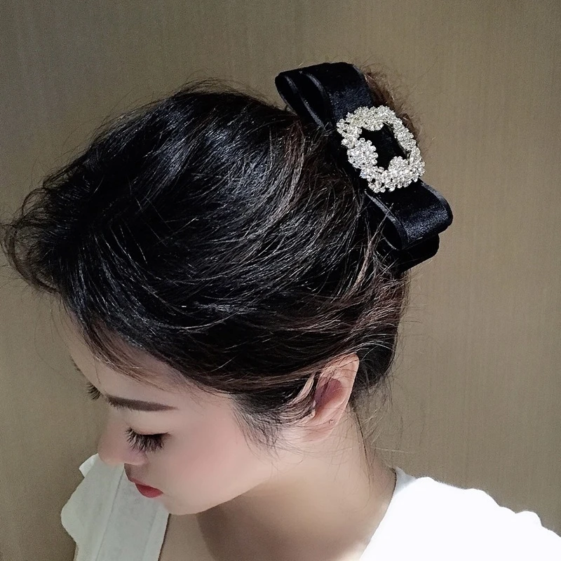 Заколки для волос девочек вельветовые с большим бантом стразы 2021 |