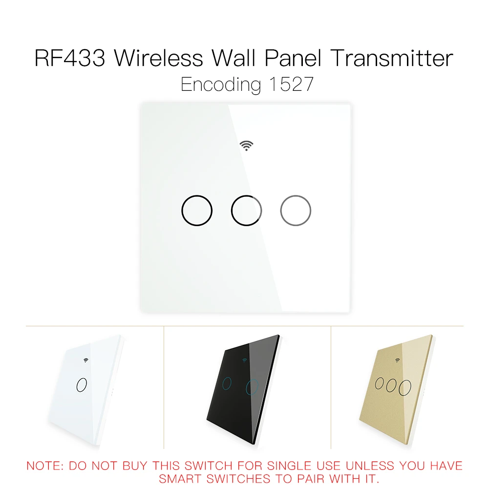 

RF433 MHz Wireless Wall Glass Panel Transmitter Switch Remote Controller Work with WiFi Smart Control Sticky Switch Receiver