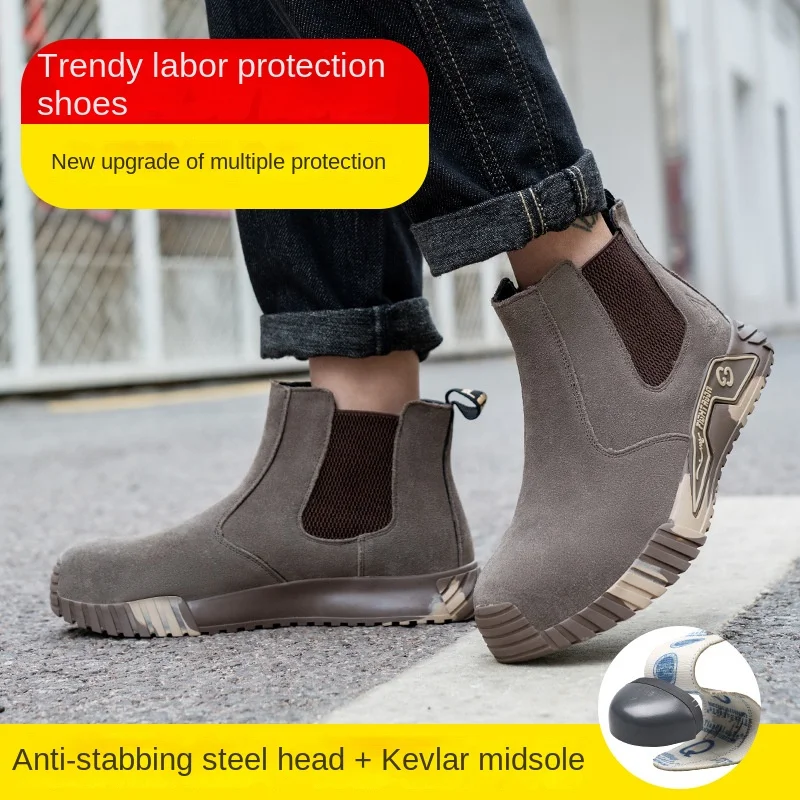 

safety shoes composite fiber toe leather boots for working men welder Kevlar anti smashing puncture Welding without laces winter
