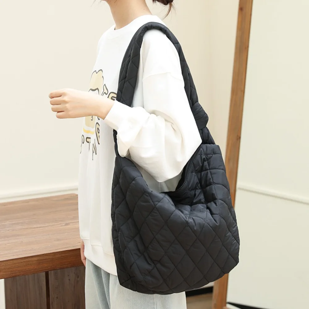 

Lingge Shoulder Bag New Solid Color Large Capacity Crossbody Bag Zipper Canvas Bag Women