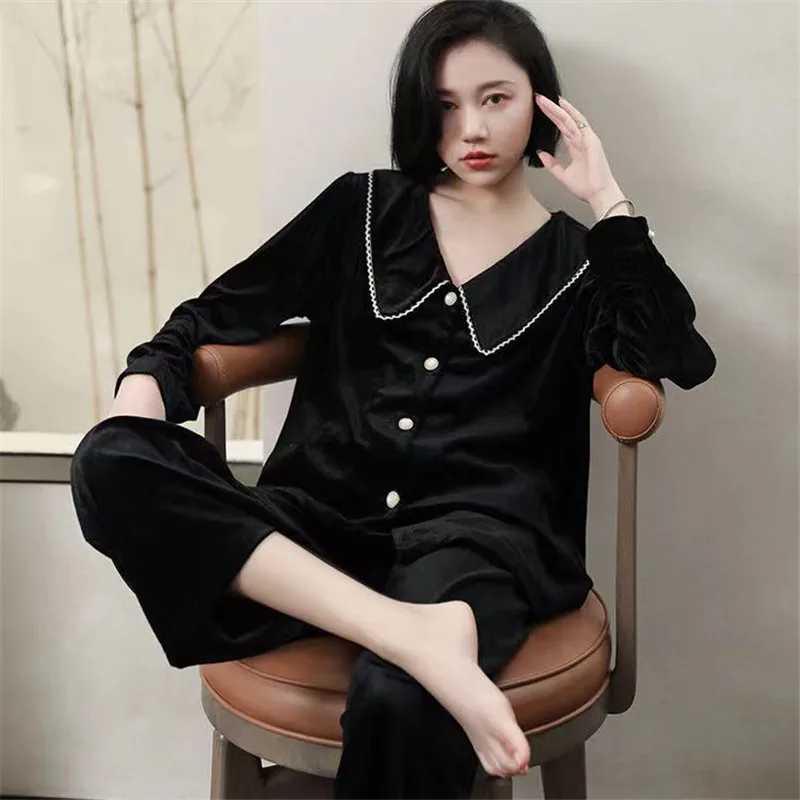 Pajamas Sets For Women Gold Velvet 2022 New Fashion Ladies Long-Sleeved Autumn Winter Home Clothes Homewear
