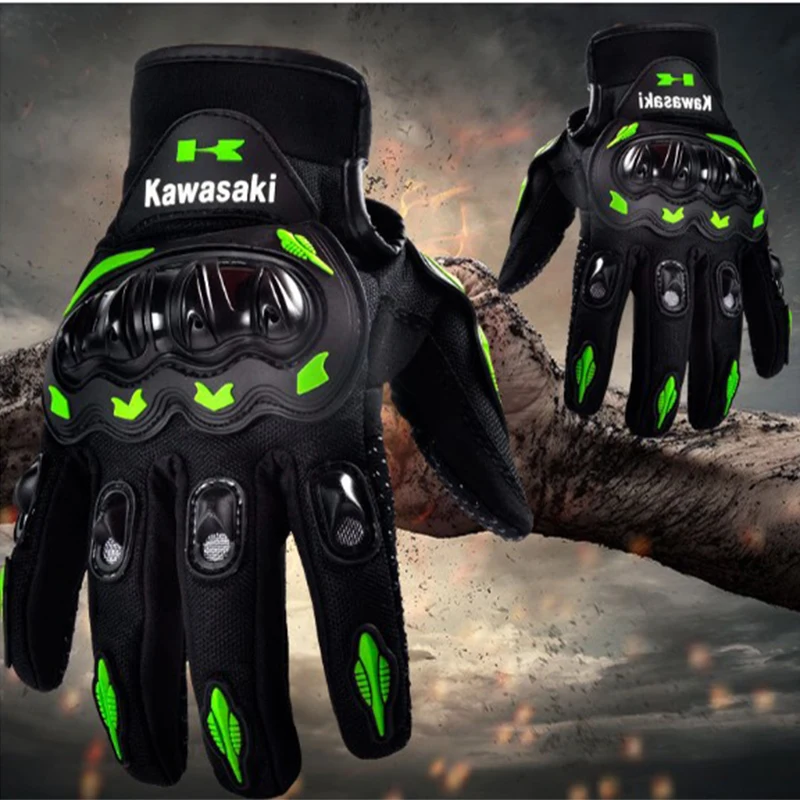 

Fast Shipping 1Pair Kawasaki Fashion New Full Finger Motorcycle Gloves Motocross Luvas Guantes Moto Protective Gears Glove