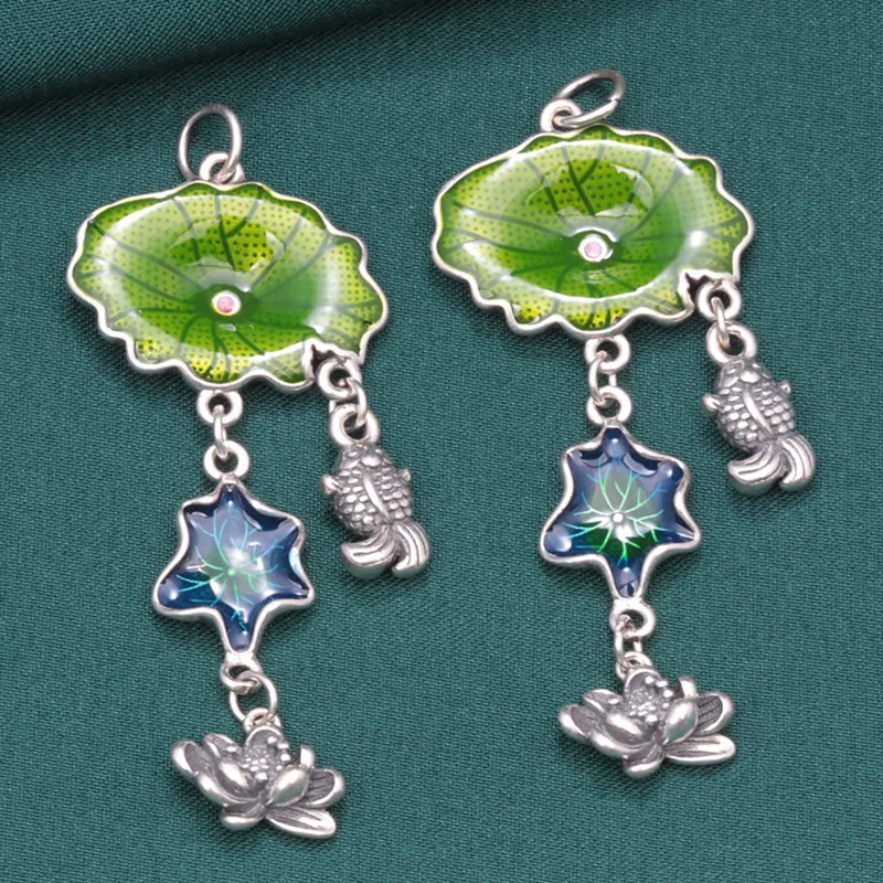 Античная искусственная серебряная подвеска в виде листка лотоса золотой рыбки