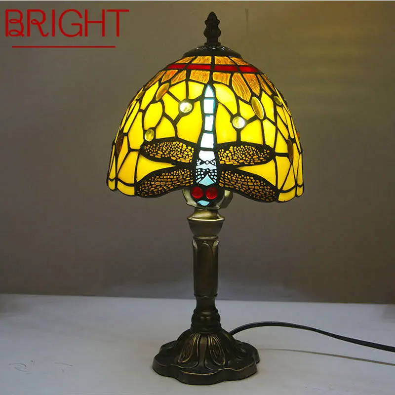 

BRIGHT Tiffany Glass Table Lamp LED Creative Design Dragonfly Pattern Desk Light Decor For Home Living Room Bedroom