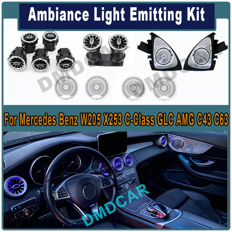 Automotive trim LED Air Vents 3D Tweeter Speaker For Mercedes-Benz C/GLC Class Coupe W205 C43 C63 X253 Interior Ambient Light