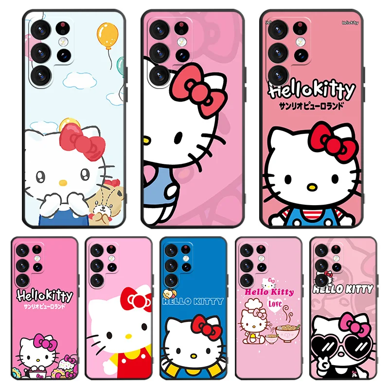 

Lovely Anime Hello Kitty Phone Case For Samsung Galaxy S23 S22 S21 S20 FE Ultra S10e S10 S9 S8 Plus Lite Black Cover